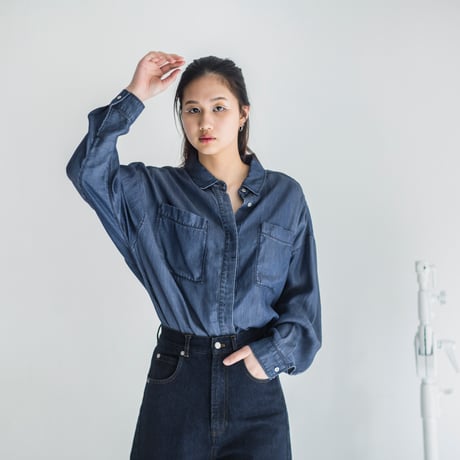 ラウンドヘム抜き衿比翼シャツ