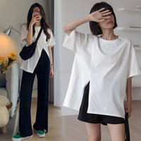マタニティ　トップス　Tシャツ　ラウンドネック　スリット