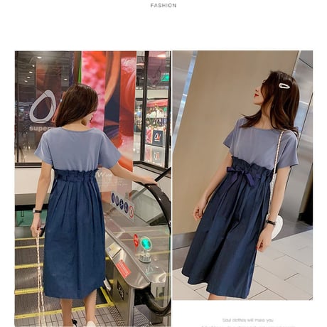 マタニティ ワンピース ツーピース風 ハイウエストワンピース