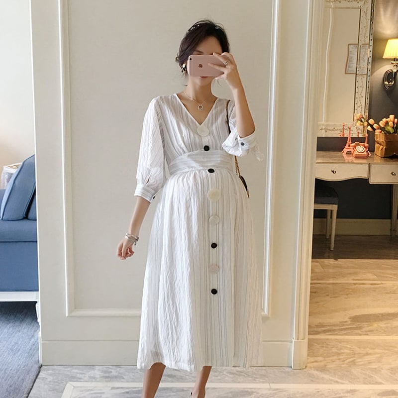 マタニティ ワンピース マタニティ キレイ系シャツワンピース 七分袖