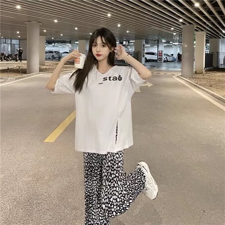 マタニティ　トップス　Tシャツ　ラウンドネック　スリット　ゆったり