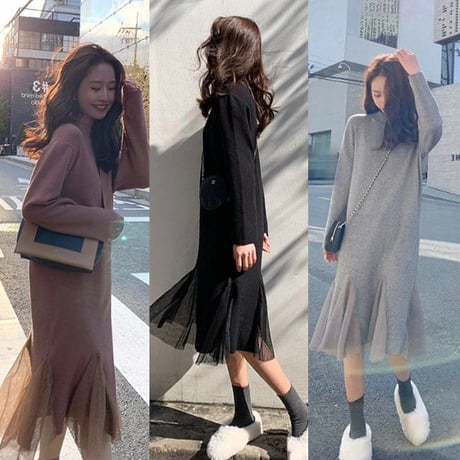 マタニティ　ワンピース　ロング　秋　冬　お出かけ　セーター　フリル