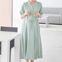 マタニティ　ワンピース　ミディ丈　キーネック　授乳服　ゆったり