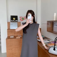 マタニティ　ワンピース　ミディ丈　ラウンドネック　ノースリーブ