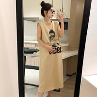 マタニティ　ワンピース　ミディ丈　ラウンドネック　ノースリーブ