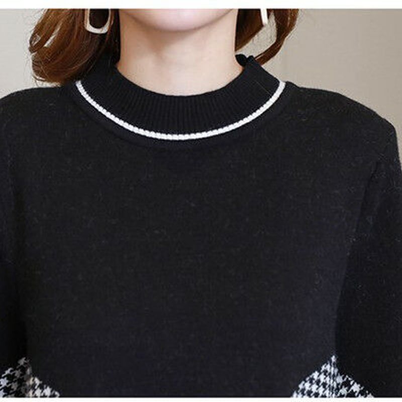 千鳥格子柄 Aライン ハイネック 切り替え マタニティワンピース