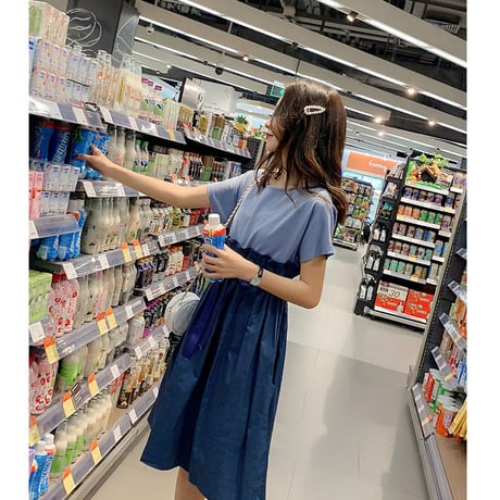 マタニティ ワンピース ツーピース風 ハイウエストワンピース