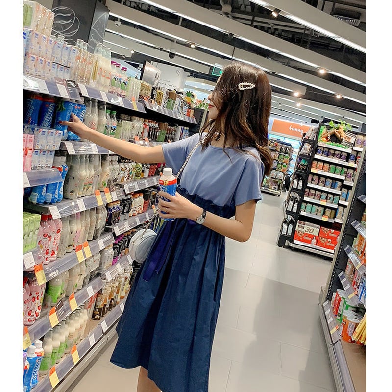 マタニティ ワンピース ツーピース風 ハイウエストワンピース