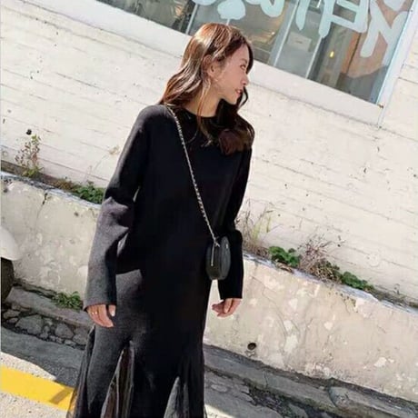マタニティ　ワンピース　ロング　秋　冬　お出かけ　セーター　フリル