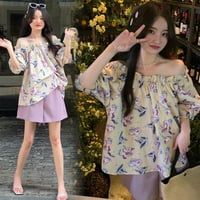 マタニティ　トップス　オフショルダー　花柄　シフォン