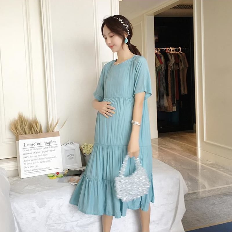 マタニティ ワンピース 切り返しフリルワンピース サンドレス