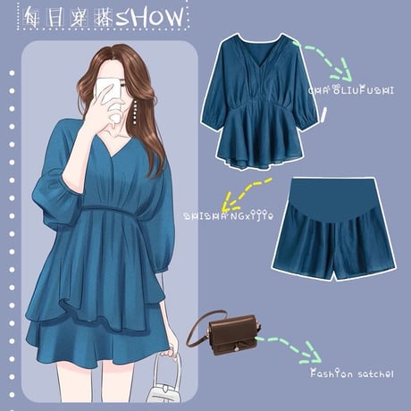 マタニティ　トップス&ボトムスセット　ショートパンツ　Vネック