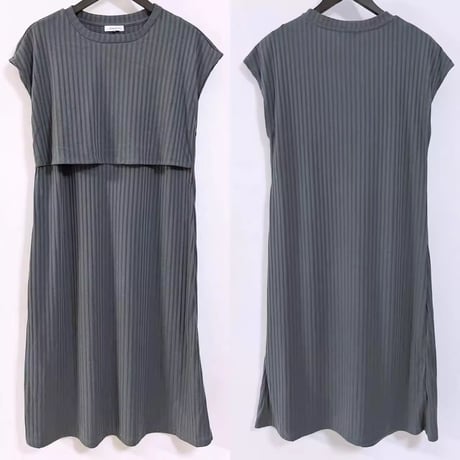 マタニティ　ワンピース　ミディ丈　ラウンドネック　授乳服