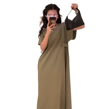 マタニティ　ワンピース　ロング丈　ラウンドネック　シンプル　ゆったり
