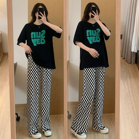 マタニティ　トップス&ボトムスセット　Tシャツ　ワイドパンツ　ゆったり