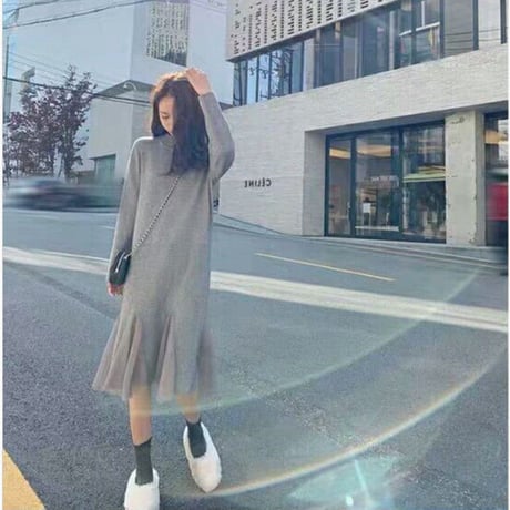 マタニティ　ワンピース　ロング　秋　冬　お出かけ　セーター　フリル