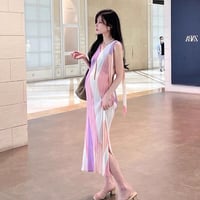 マタニティ　ワンピース　ロング丈　Vネック　ノースリーブ
