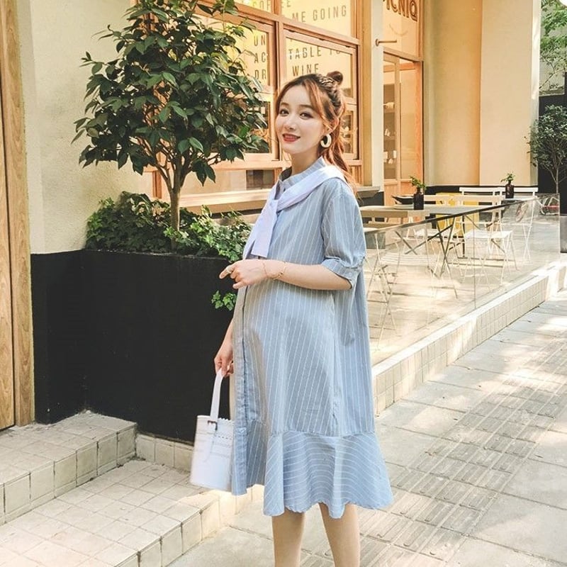 セーラー風肩掛けカーディガンデザイン ブルーストライプシャツ