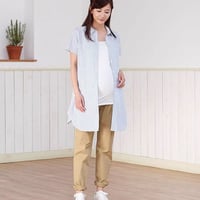 マタニティ　トップス　シャツ　授乳口付き　ストライブ　ミドル丈