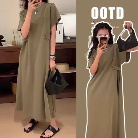 マタニティ　ワンピース　ロング丈　ラウンドネック　シンプル　ゆったり