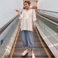 マタニティ　トップス&ボトムスセット　ブラウス　パンツ　ゆったり　無地