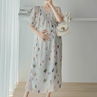 マタニティ　ワンピース　ミディ丈　Vネック　ゆったり　フレンチスリーブ