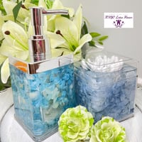 ディスペンサー・綿棒ケースセット：水色🌺プリザーブドフラワーの紫陽花を使用
