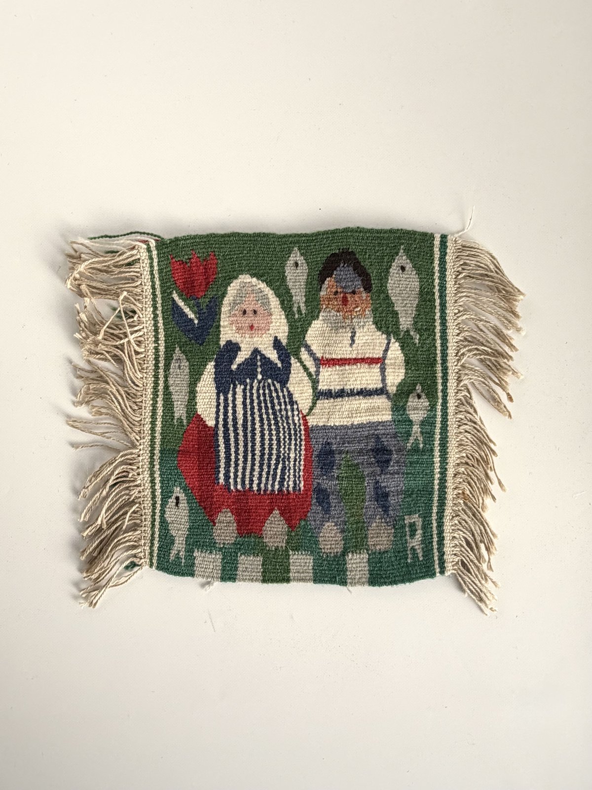 スウェーデンの伝統織物 「フレミッシュ織」 タペストリー｜漁師の夫婦