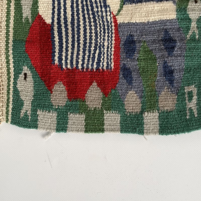 スウェーデンの伝統織物 「フレミッシュ織」 タペストリー｜漁師の夫婦