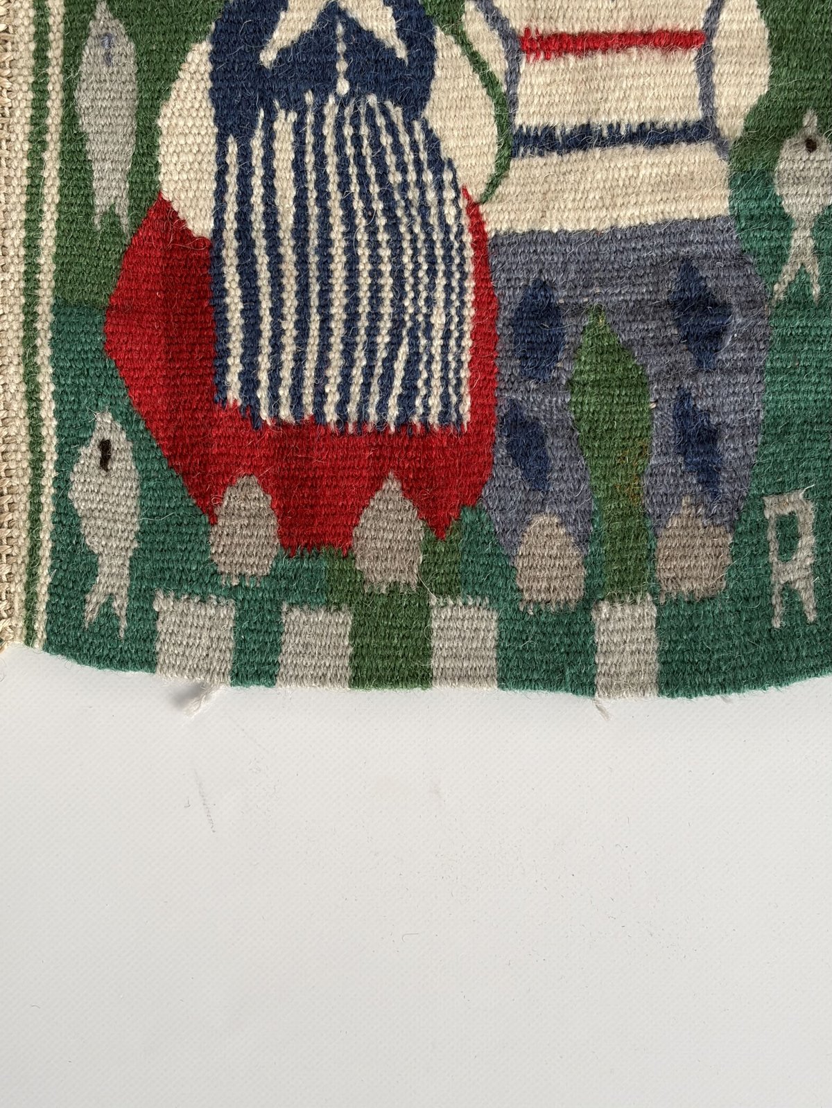 スウェーデンの伝統織物 「フレミッシュ織」 タペストリー｜漁師の夫婦