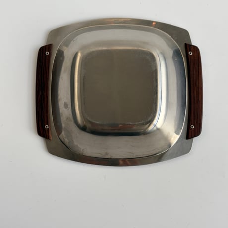 Denmark vintage｜ステンレス×チーク サービングプレート｜角のシャープな四角