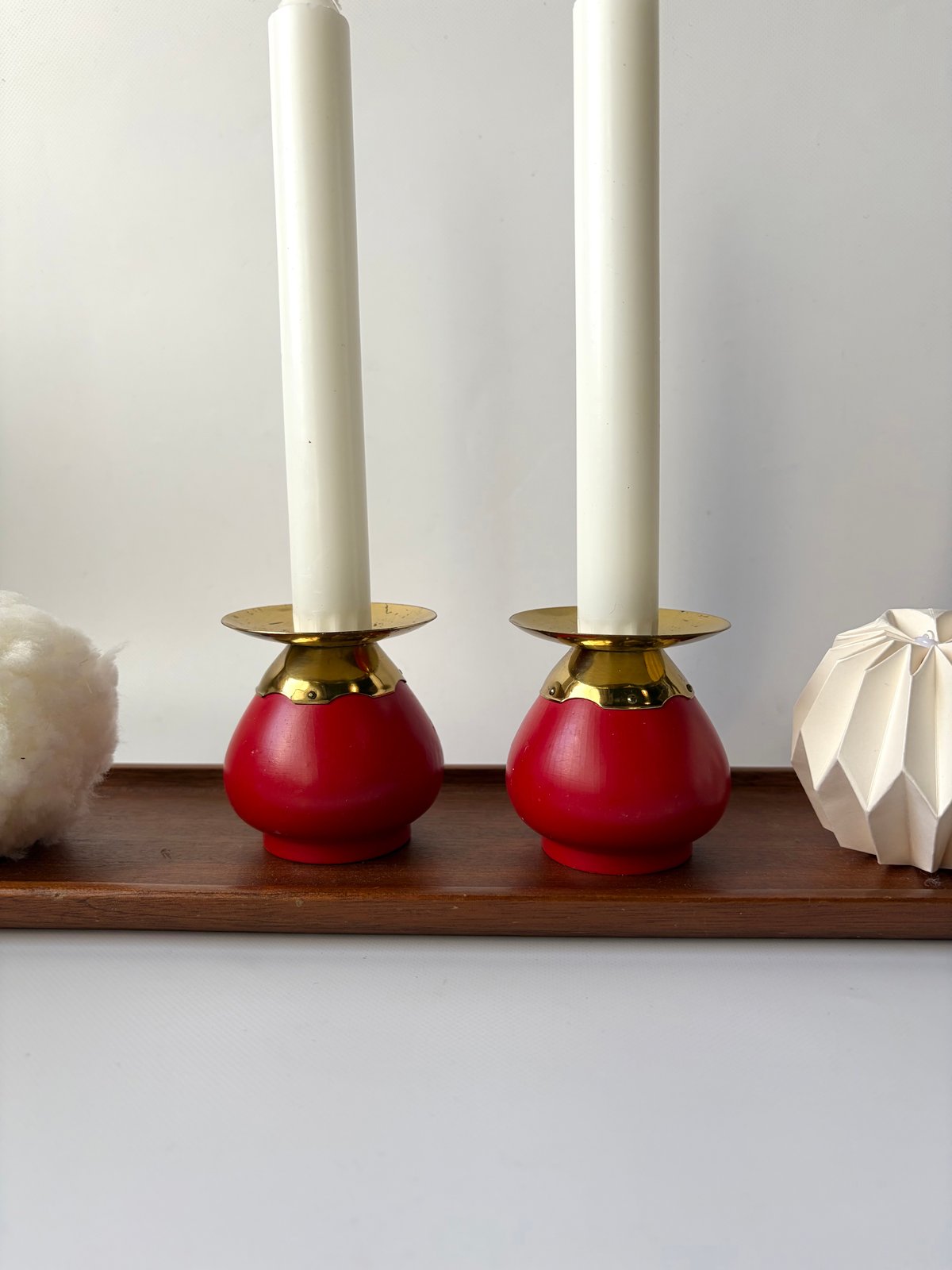 SWEDEN／赤い木製のキャンドルホルダー／2点セット | HYGGE