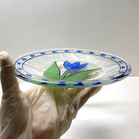 【S様ご確認用】Kosta Boda（コスタボダ）／Tulip（チューリップ）・青／ガラスプレート  φ18cm