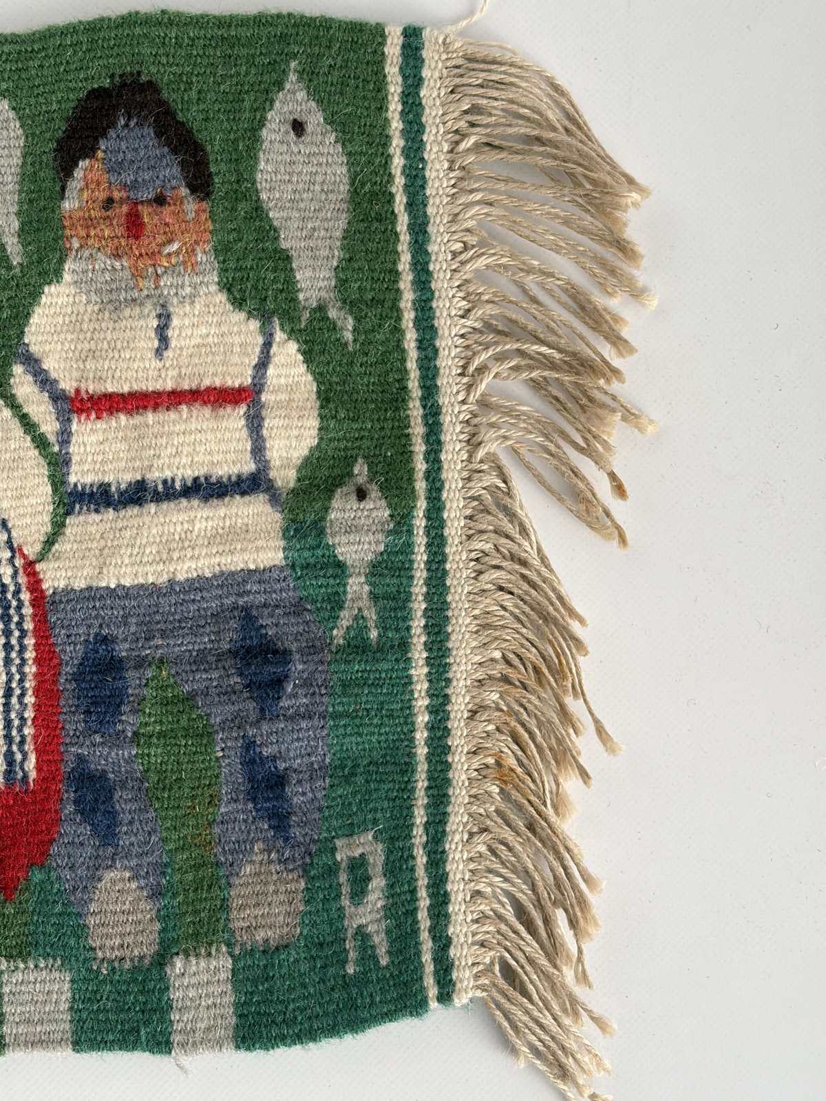 スウェーデンの伝統織物 「フレミッシュ織」 タペストリー｜漁師の夫婦