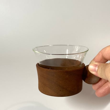 【Y様確認用】　JENAER GLAS（イエナグラス）／ドイツ製ヴィンテージ／チークのカバー付ガラスのマグ／在庫5点