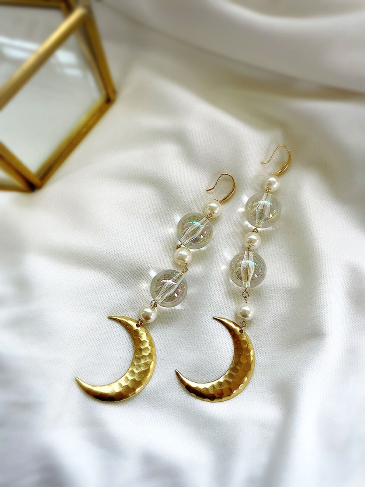 クレセントムーン真鍮三日月吊り下げマーブル擦り硝子ゴシックランプ