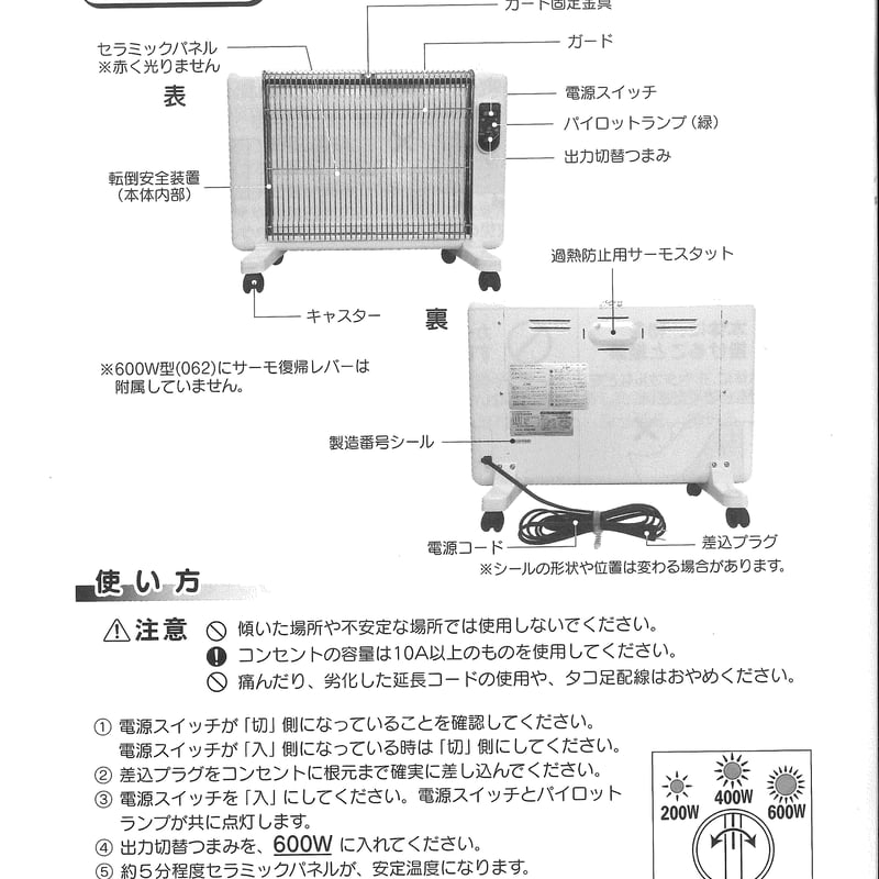 訳あり特価　サンラメラ600W型　遠赤外線セラミックパネルヒーター