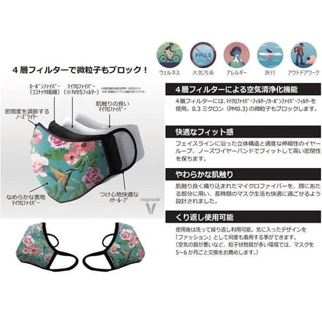 Vogmask 4層フィルター 微粒子ブロック 洗って繰り返し使える 高い密閉性 高機能マスク ボグマスク