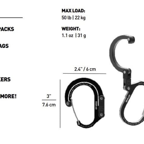 HEROCLIP Small ヒーロークリップ スモール 静止荷重 22kg カラビナ型フック バックハンガー 国内正規品 GEAR AID