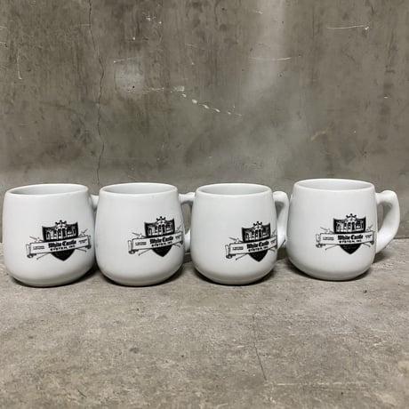 Vintage White Castle 4mugs&wood holder