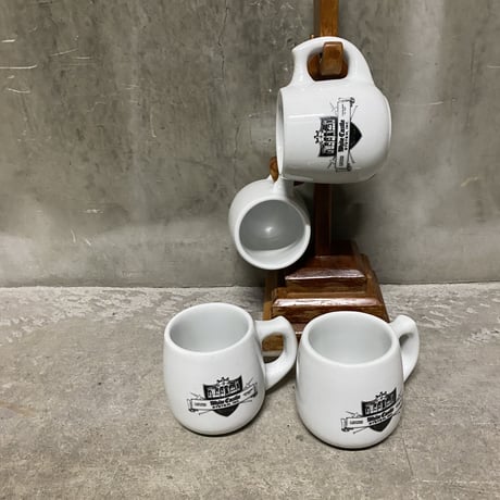 Vintage White Castle 4mugs&wood holder