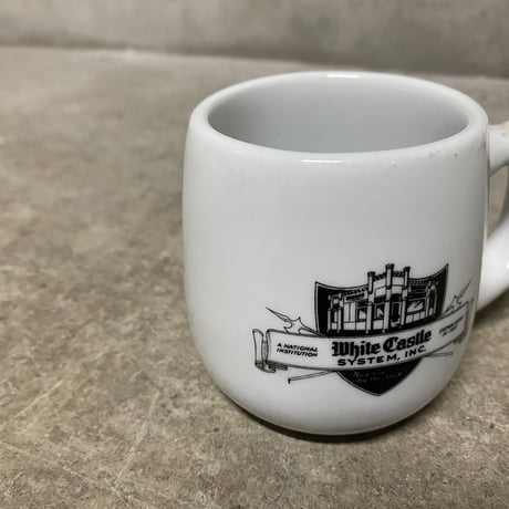 Vintage White Castle 4mugs&wood holder