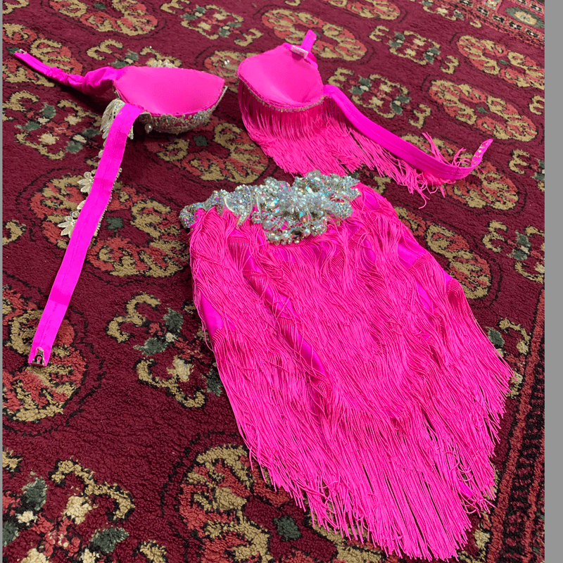 ベリーダンス衣装 Hanan エジプト製 ピンク×ホワイト 実寸あり