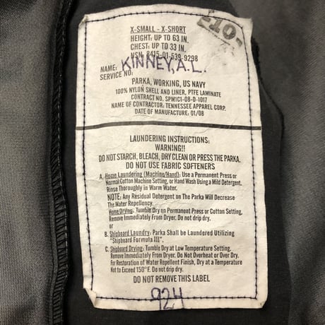 2008 U.S.NAVY ECWCS GENⅢ GORE-TEX Jacket SIZE : X-Small X-SHORT