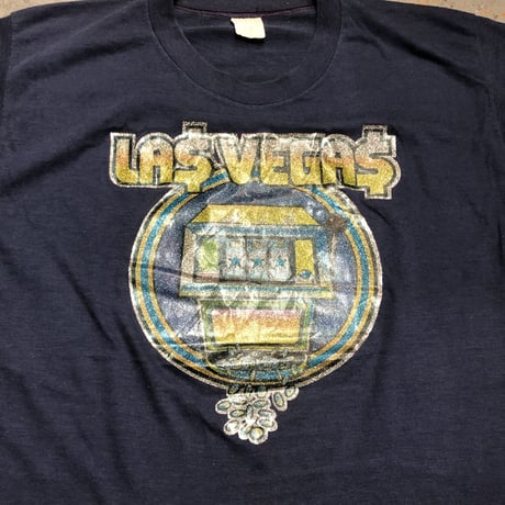 1980s Las Vegas Printed Navy T-shirts Made in USA SIZE :  Large