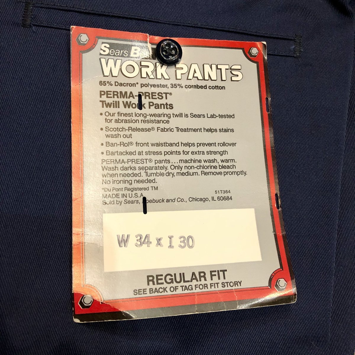 70~80s SEARS Dead Stock Work Pants NAVY Made in...