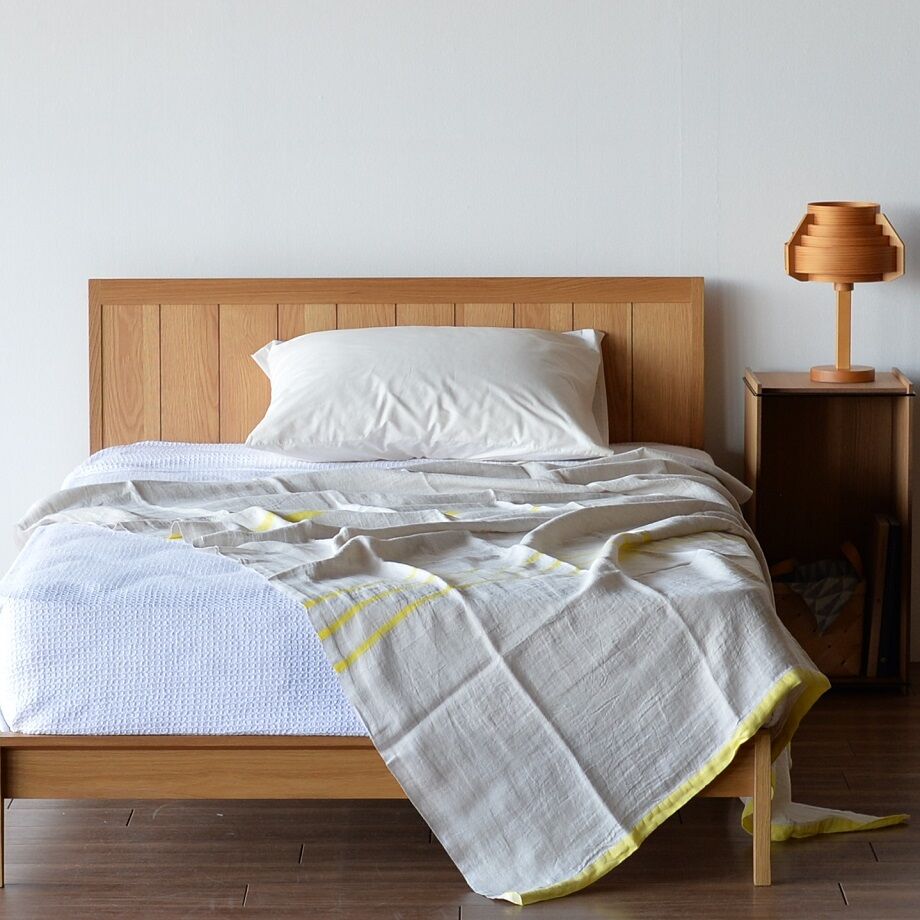 LAPUAN KANKURIT リネンブランケット グレー＆イエロー LAPUAN KANKURIT/USVA リネンブランケット 150x260cm -暑い時期