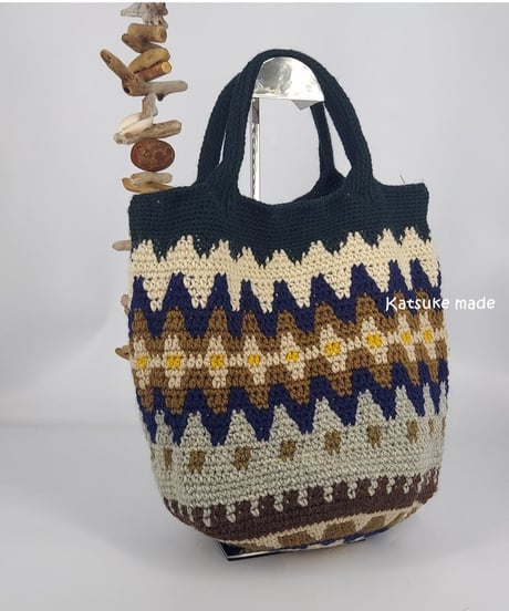 ウールの総柄編み手提げ⑩