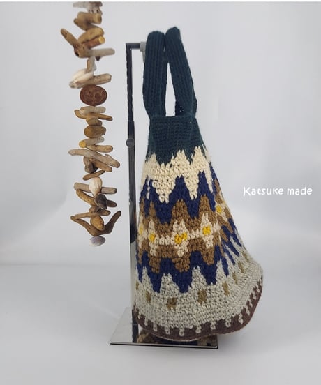 ウールの総柄編み手提げ⑩