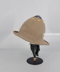 １歳から３歳サイズてっぺん柄入りコットンの手編みハット②